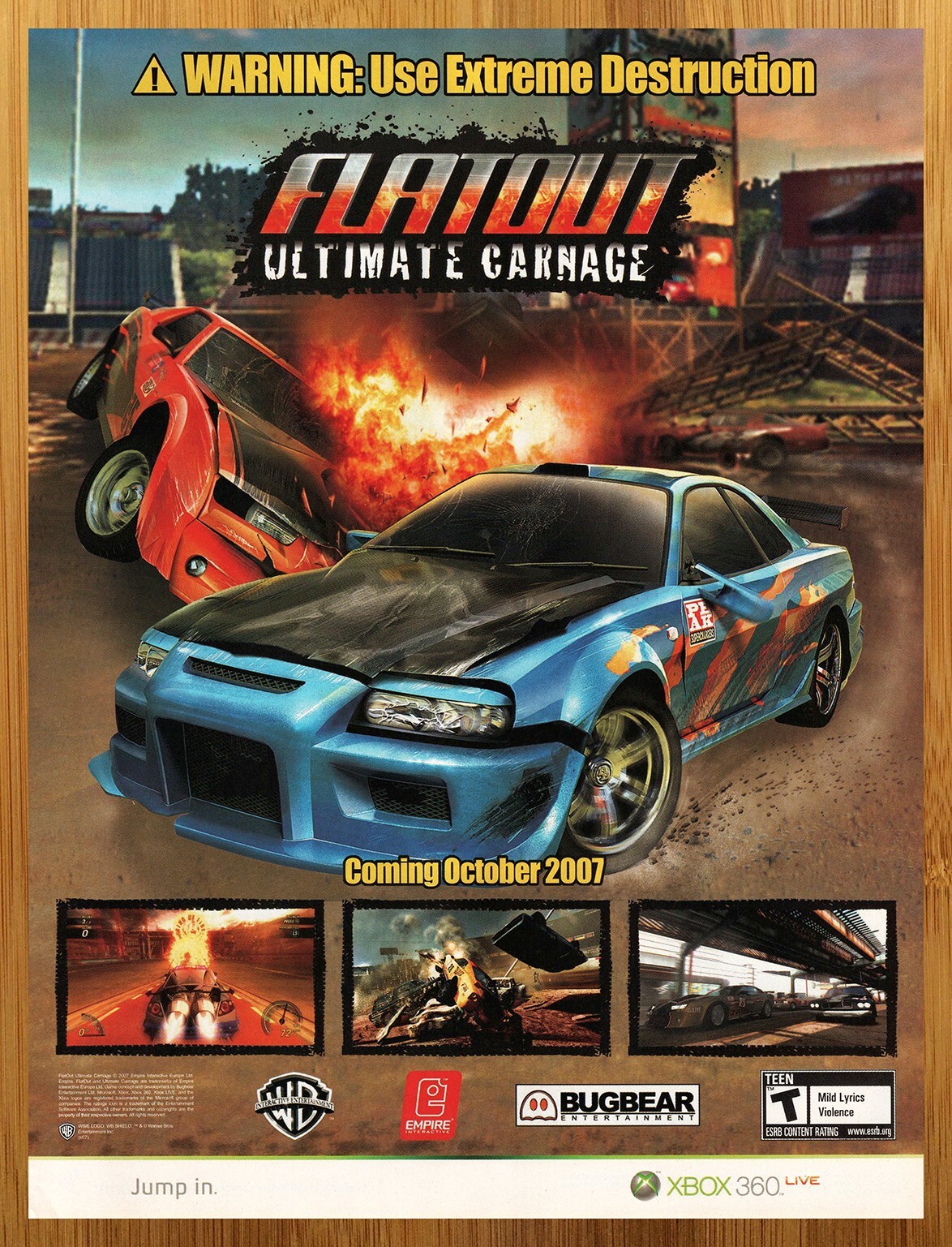 2007 Flatout Ultimate Carnage Xbox 360 Print Ad/Poster Official Game Promo Art