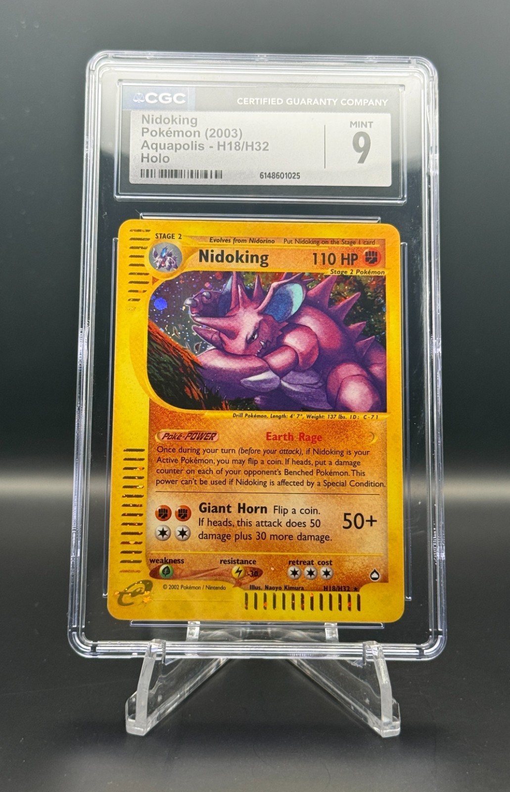 Nidoking H18/H32 Holo 2003 Pokémon Aquapolis CGC 9 Mint