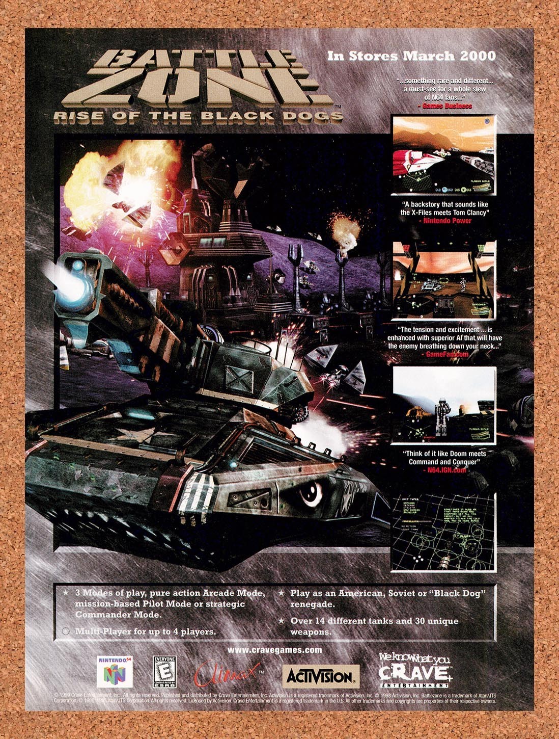 2000 Battlezone Rise Of The Black Dogs N64 Original Advertisement / Promo v1