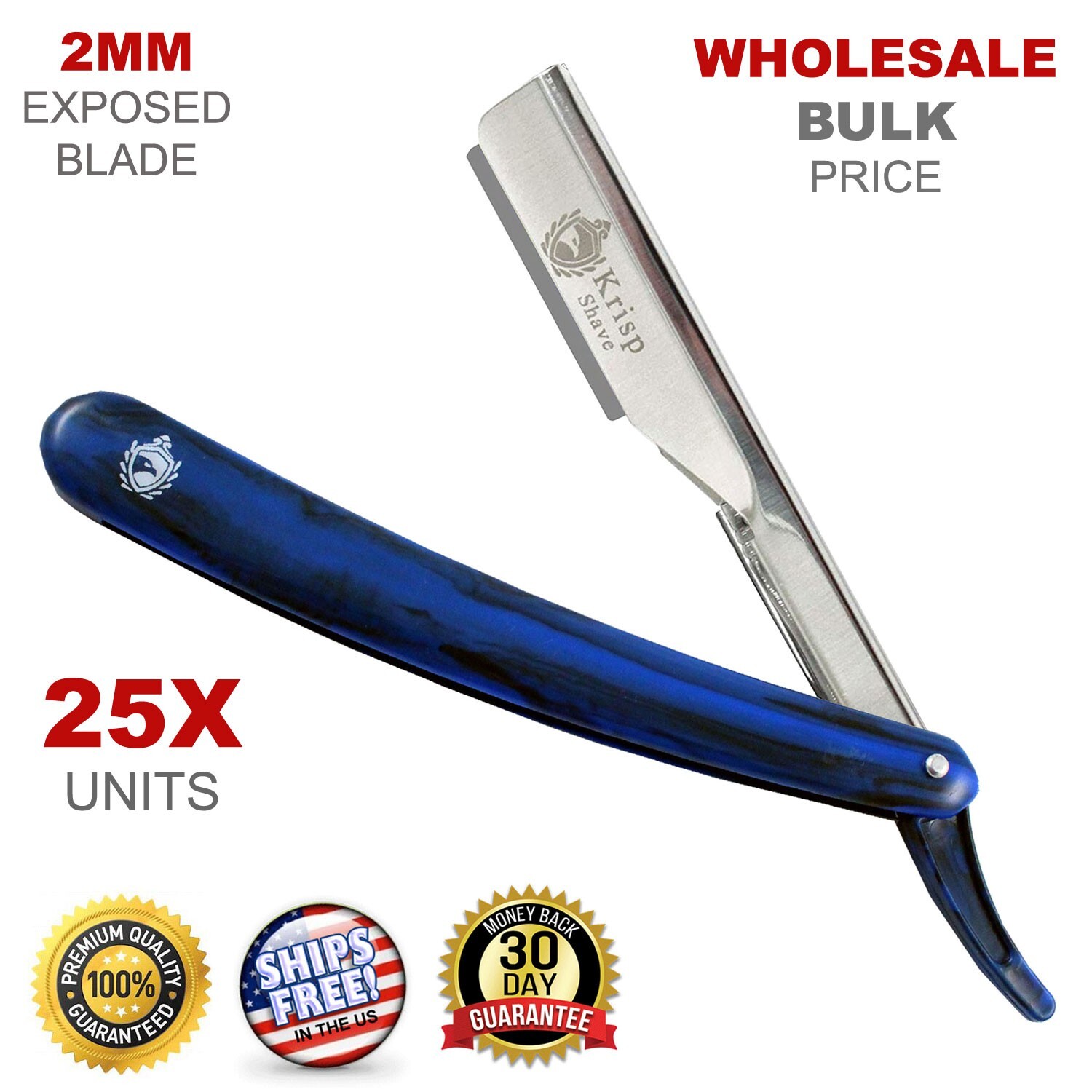 Wholesale Bulk 25X Men Cut Throat Straight Edge Barber Salon Shaving Razor Blue