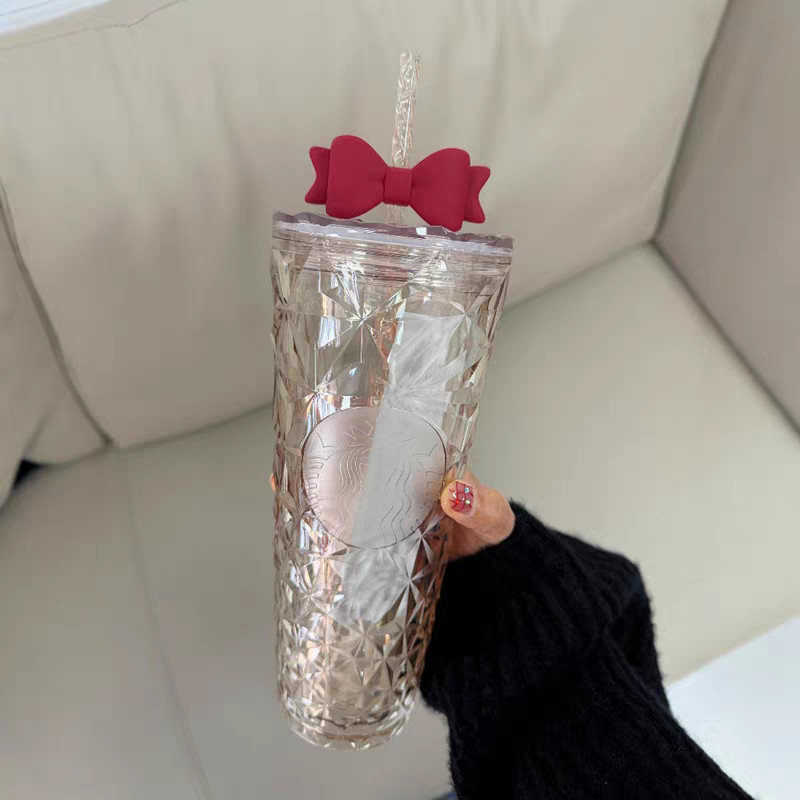 2025 HOT Starbucks Christmas Red Bow Straw Cup 24oz Tumbler Cold Drink Cup Gifts