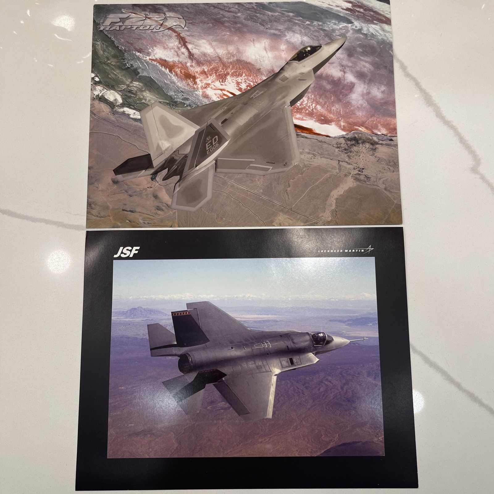 2 Glossy 8.5 x 11” Photos of the Lockheed Martin F-22 and F-35 w/specifications