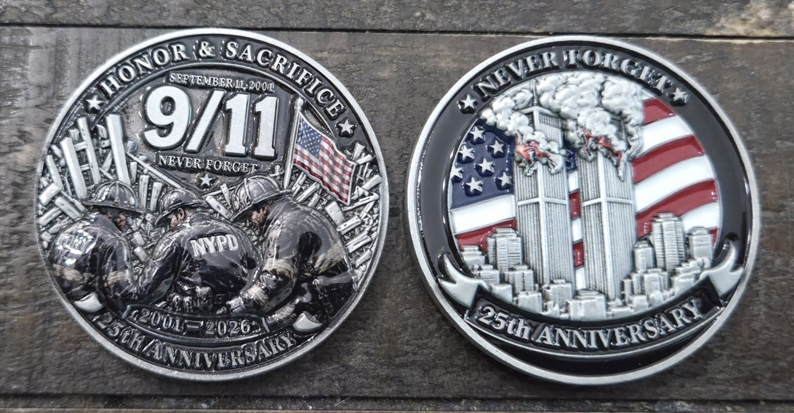 911 25th Anniversary Never Forget Heroes Challenge Coin 9/11 World Trade Centers