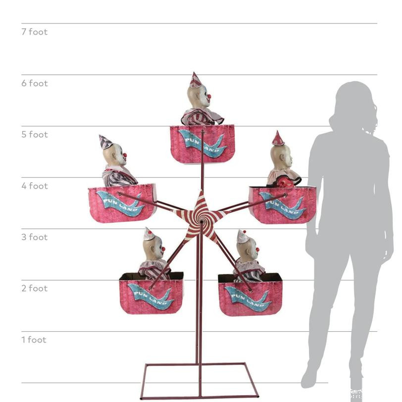 Animated Ferris Wheel 72-Inch Prop with Creepy Clowns and Eerie Music