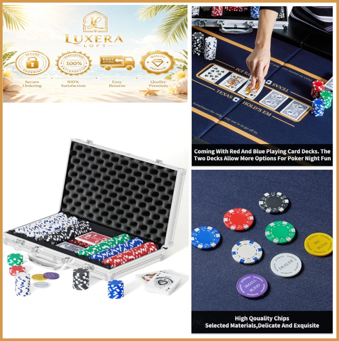 300 Piece Poker Chip Set 11.5 Gram with Aluminum Case 2 Decks Cards 5 Dice For