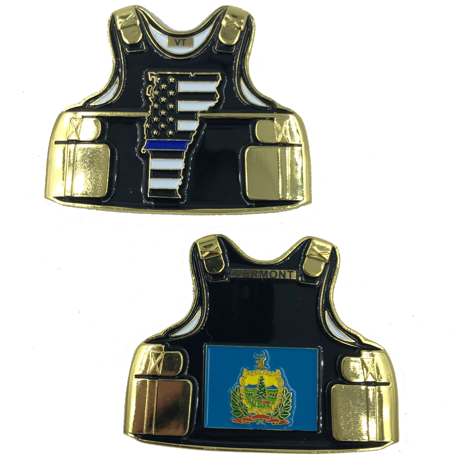 C-012 Vermont LEO Thin Blue Line Police Body Armor State Flag Challenge Coins