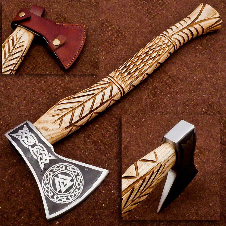 BEAUTIFULL CUSTOM HANDMADE 20'' LONG CARBON STEEL AXE WITH ACHING AND HANDCRAFT