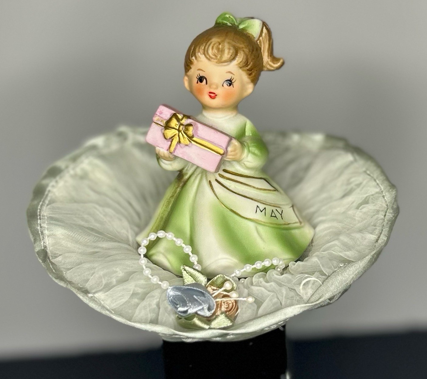 Vintage Lefton/Norcrest May Birthday Girl Figurine Hand Painted Bisque Japan