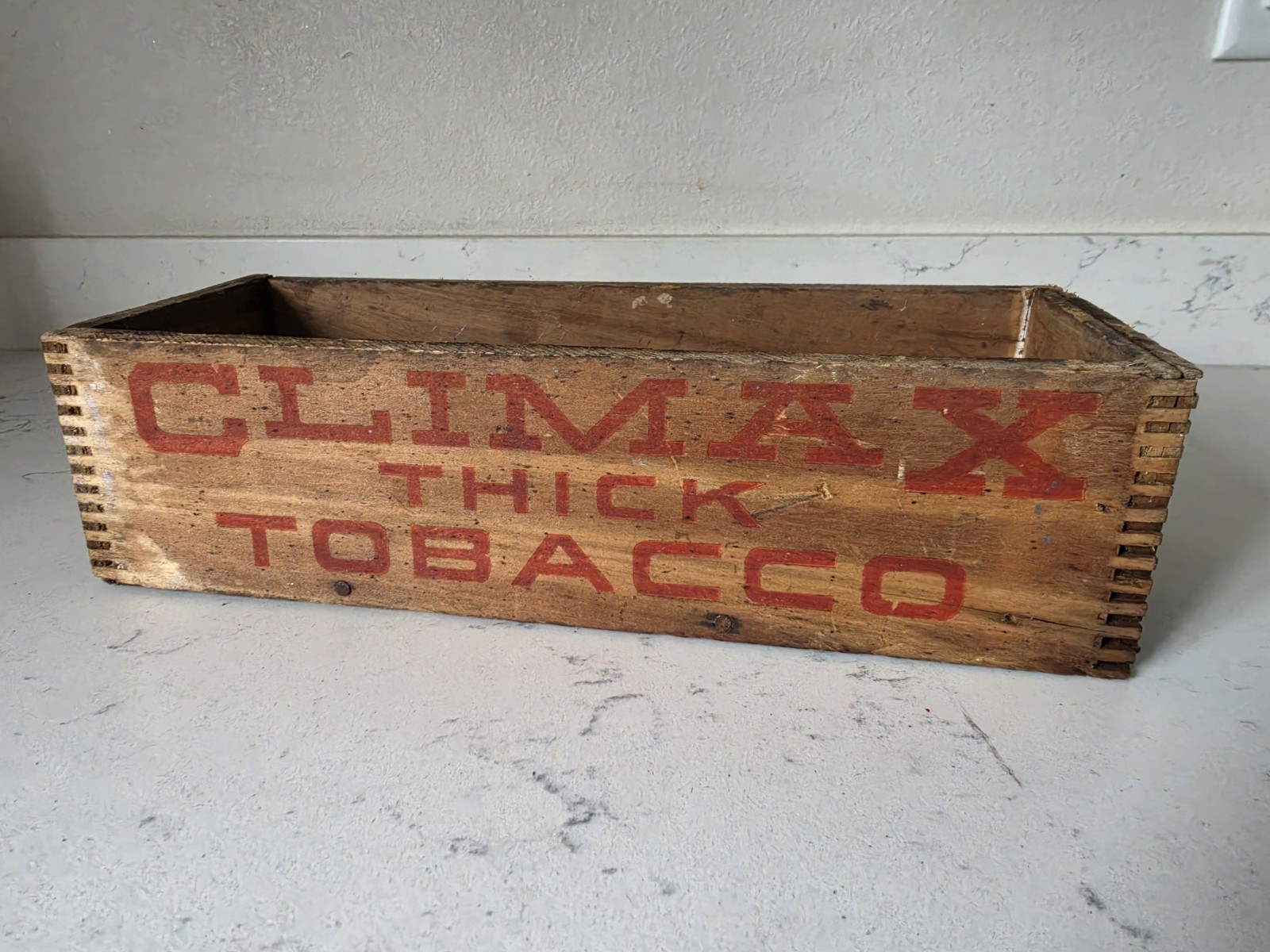 Rare Antique Climax Thick Tobacco Wood Tobacco Box Lorillard Co Partial Stamp