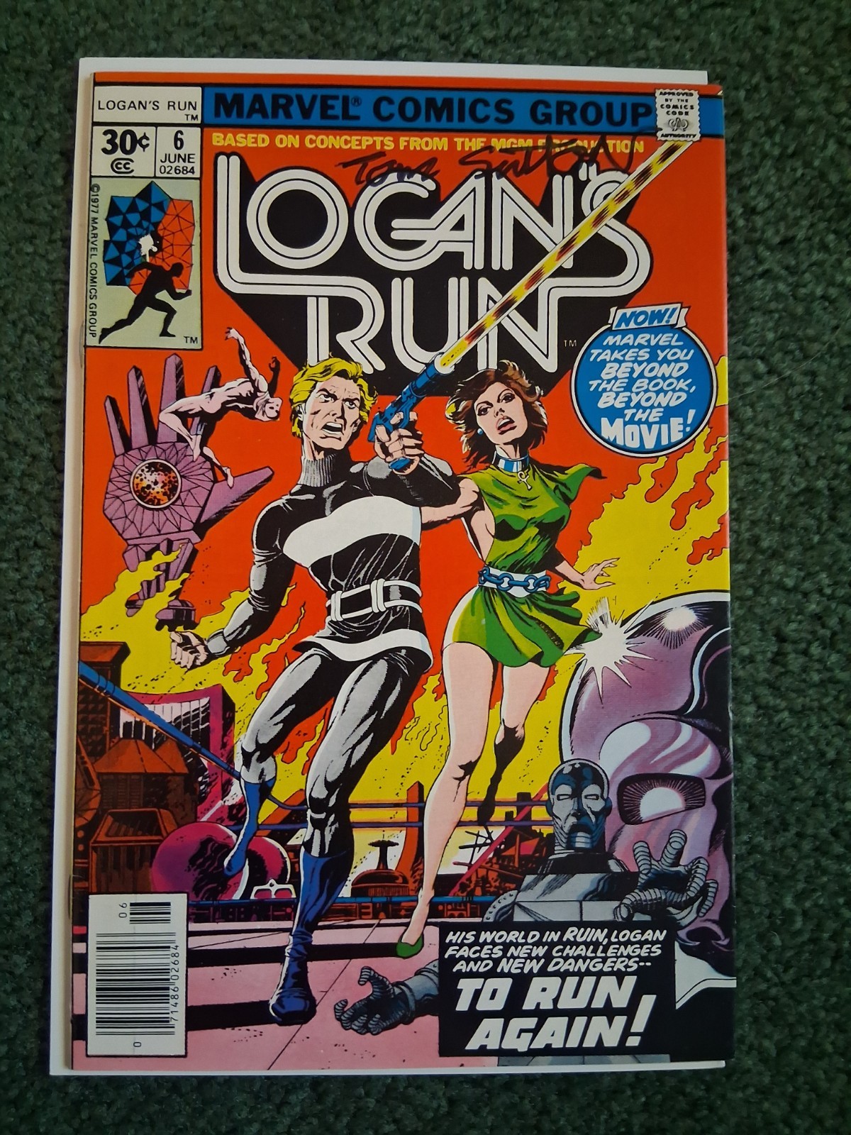LOGAN'S RUN #6 SIGNED By TOM SUTTON 1st THANOS STORY NM+ Marvel Comics RARE SIG