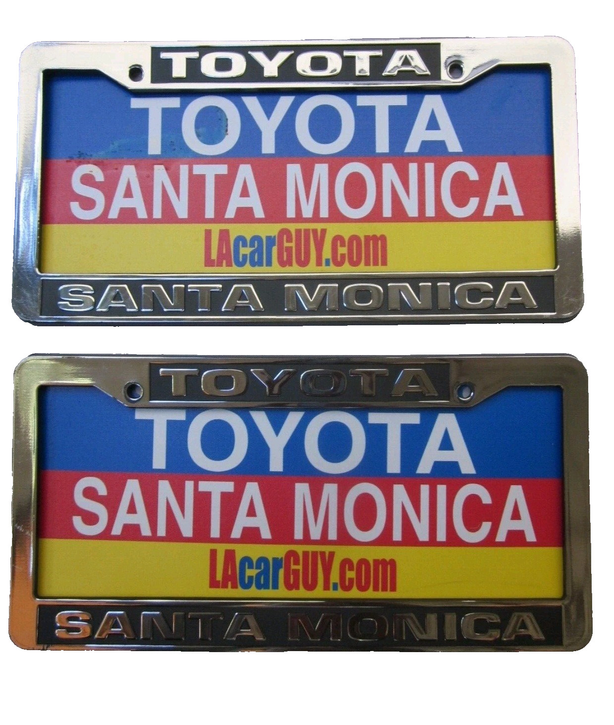 Pair of 2X Santa Monica Toyota License Plate Frame Dealership Plastic