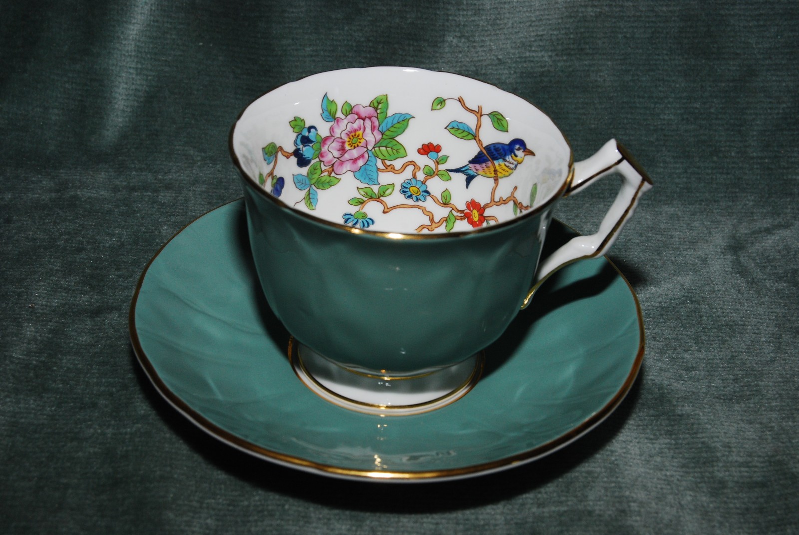 Aynsley PEMBROKE 2902 Turquoise/Mint/Aqua Tea Cup & Saucer Bone China England