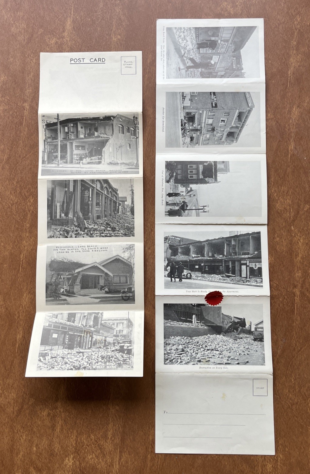 1933 California Earthquake Postcard Foldout Lot Quake Damage
