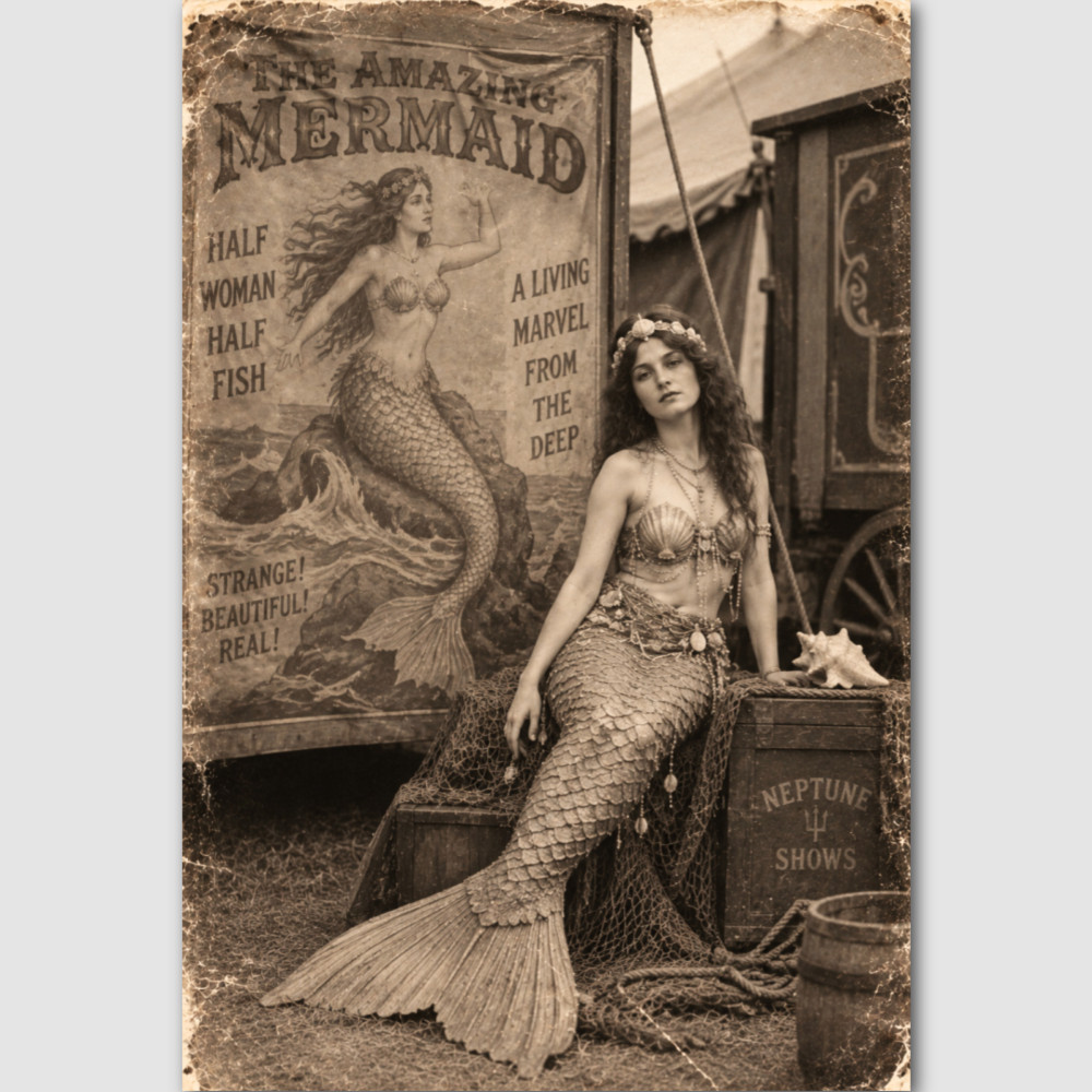 Circus Mermaid Vintage Freak Photo Print Oddity Girl Preformer Odd Sideshow 19