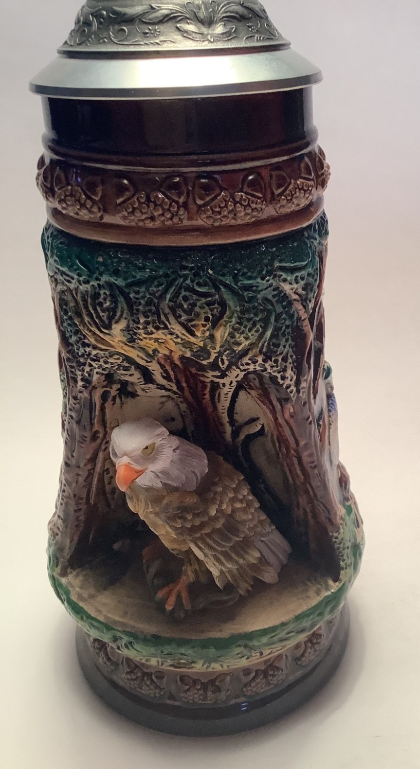 King German beer stein. New. “Wildlife Grotto with Eagle”. 2 litre tankard. 
