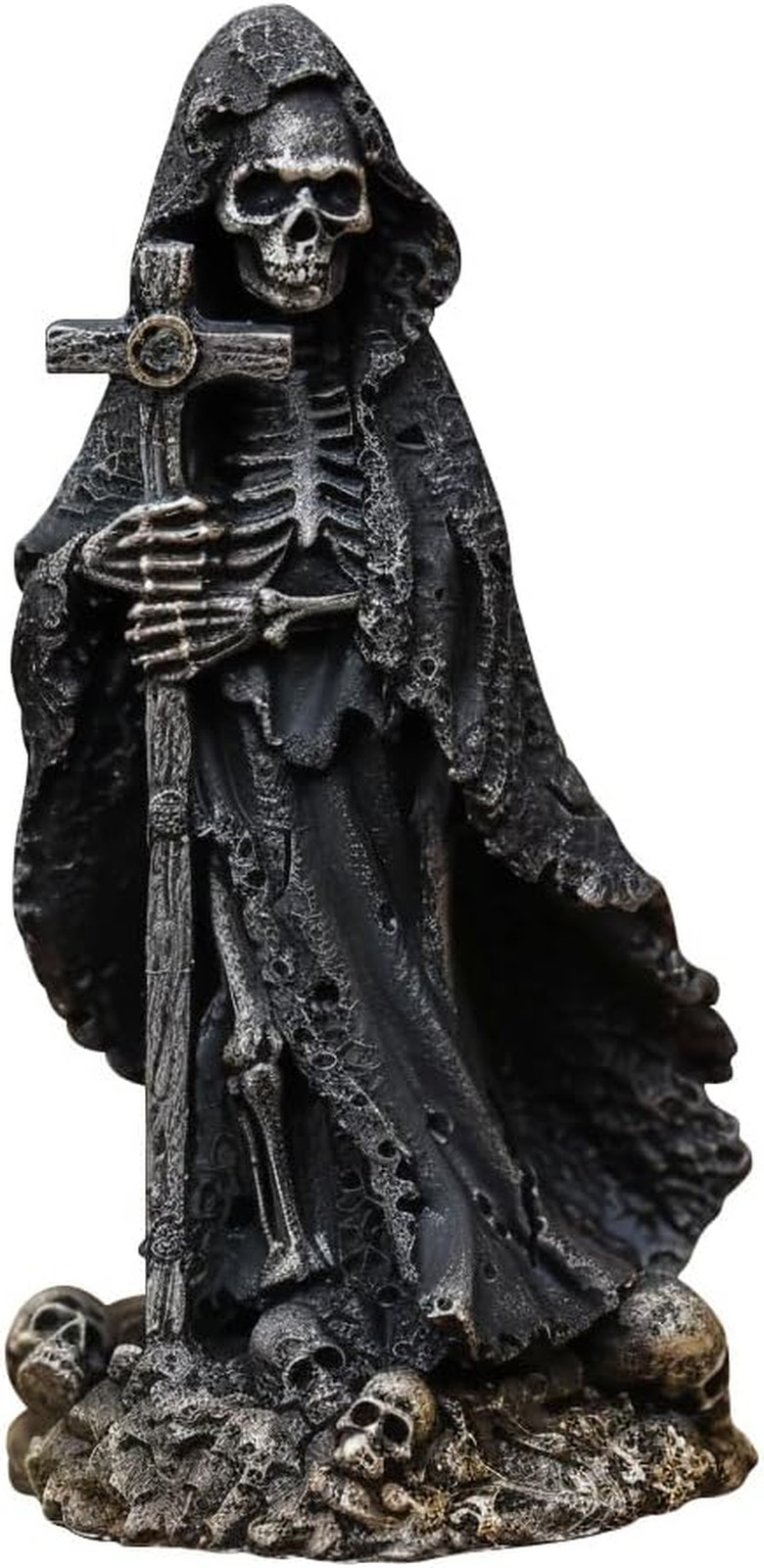 Halloween Skeleton Statue - Gothic Decor with Skull Resin Art Sculpture, Cross C