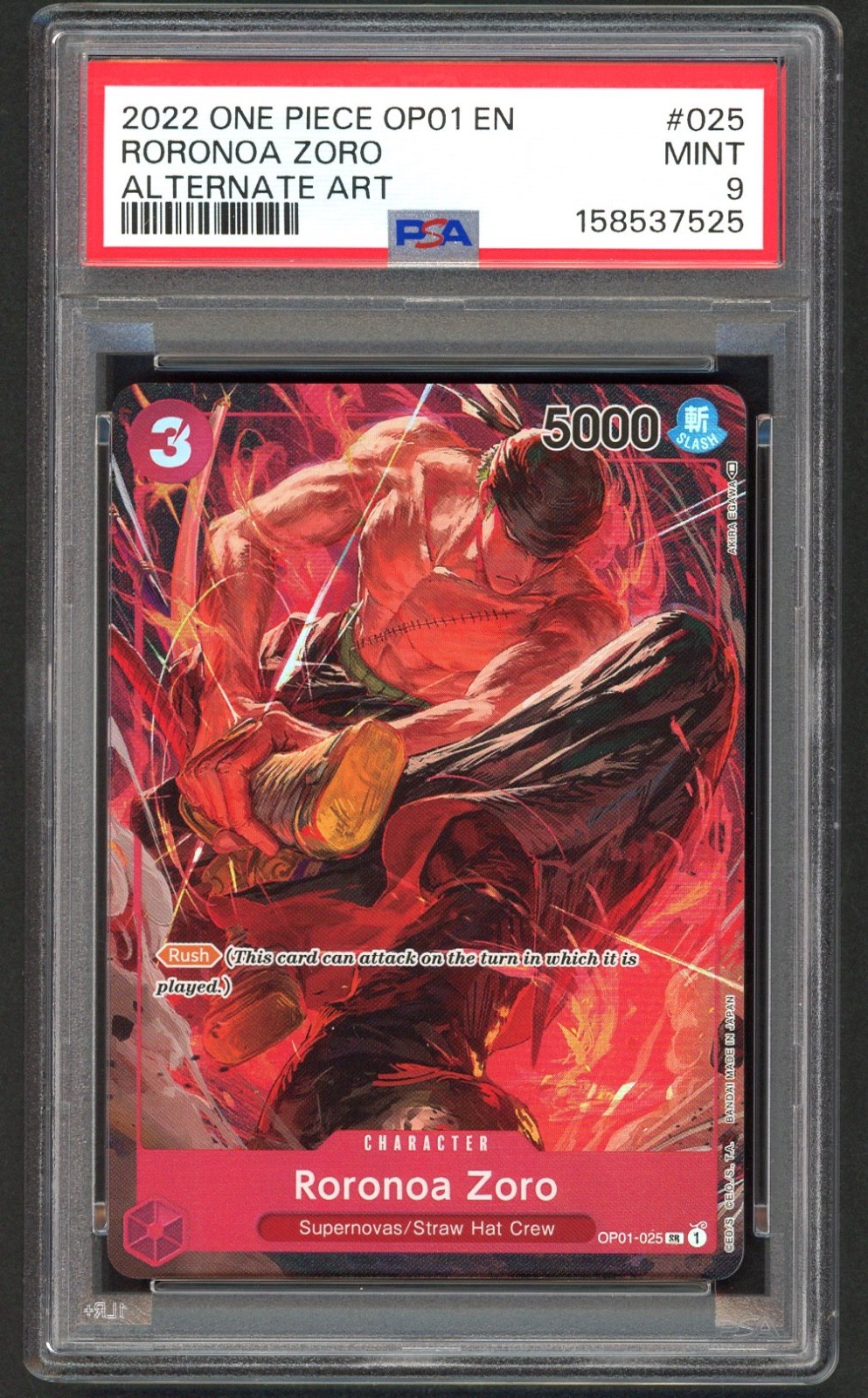2022 One Piece Card Game PSA 9 OP01 Romance Dawn  Zoro Alt Art 025