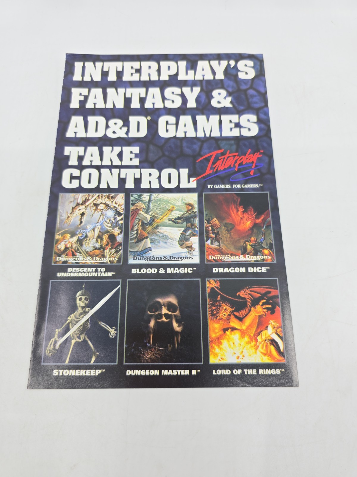 Vintage 1996 Interplay AD&D Promo Flyer Blood & Magic Dragon Dice Stonekeep TSR