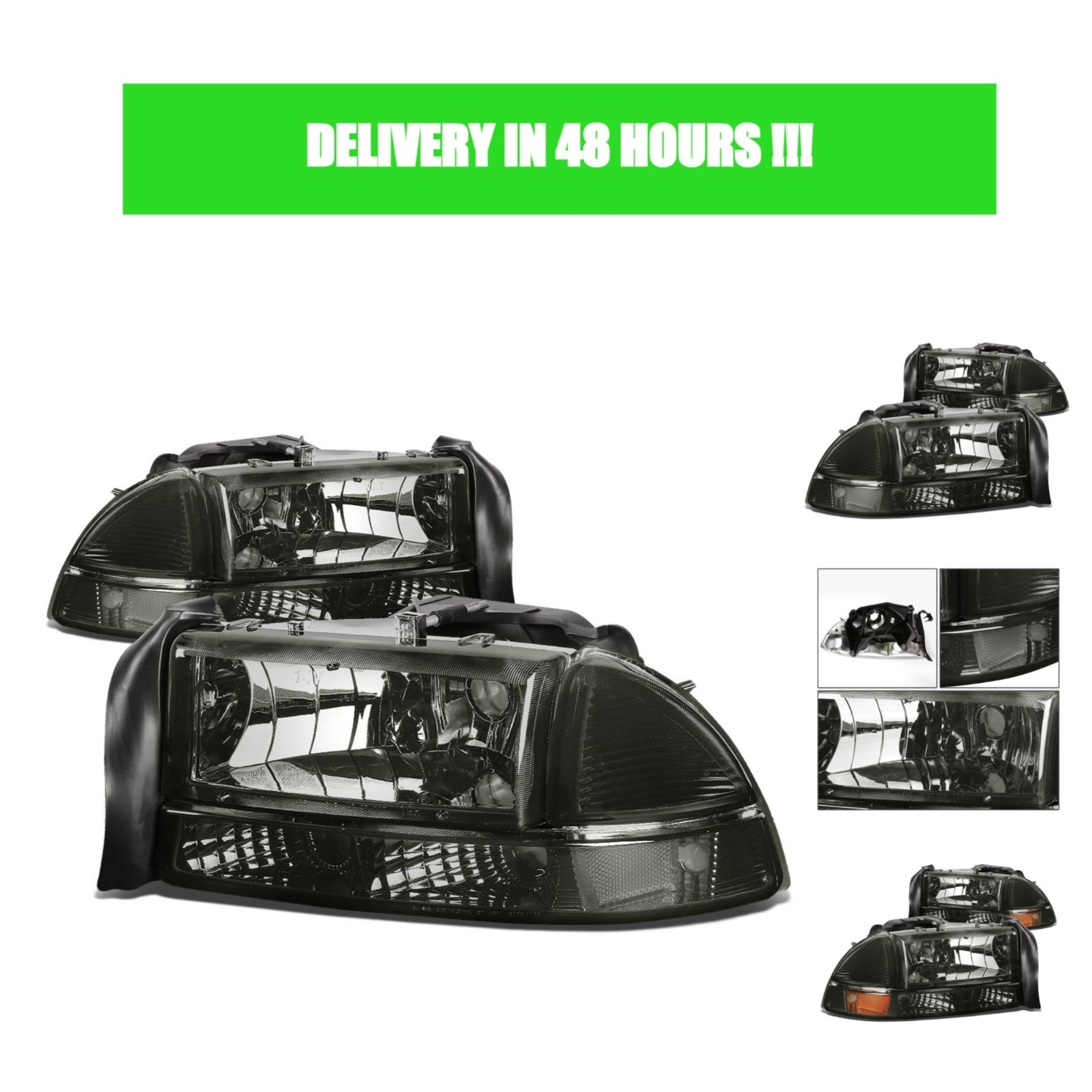 DNA Motoring Headlights Pair 97-04 Dodge Dakota 98-03 Durango Smoke Clear