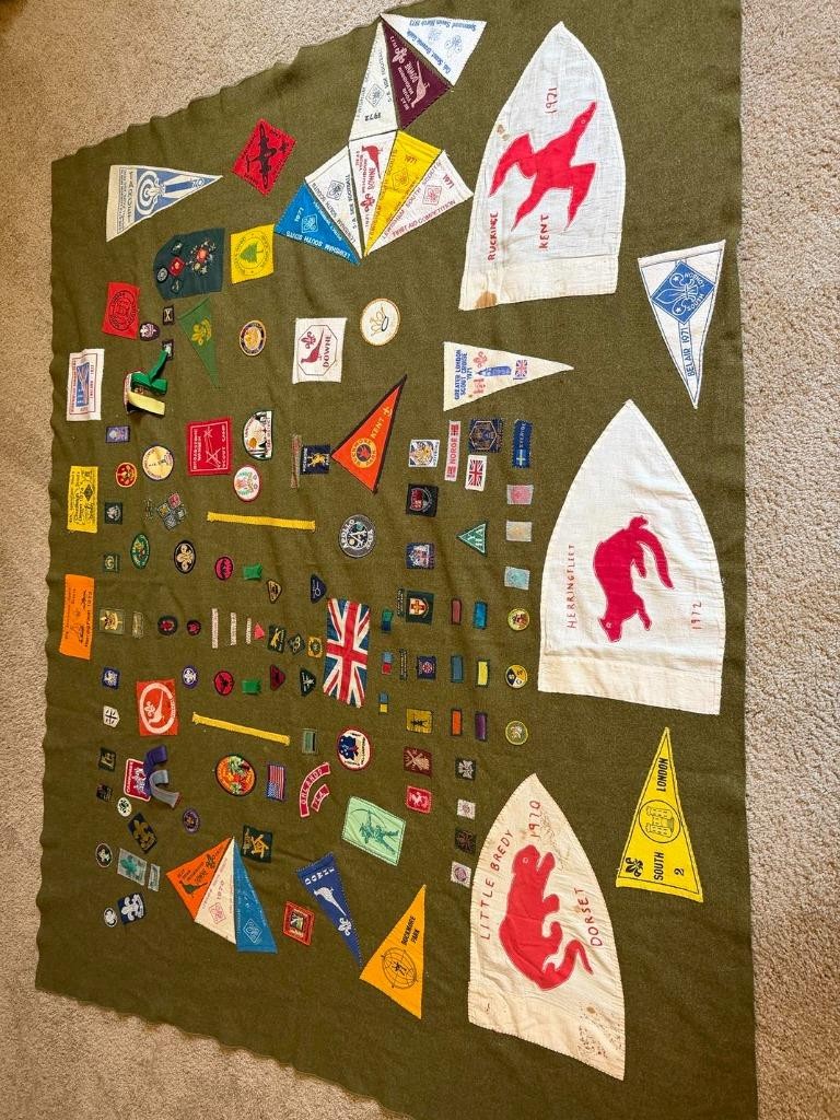 Vintage 1960-70's UK-Britain Boy Scouts Patches & Troop Flag collection -Blanket