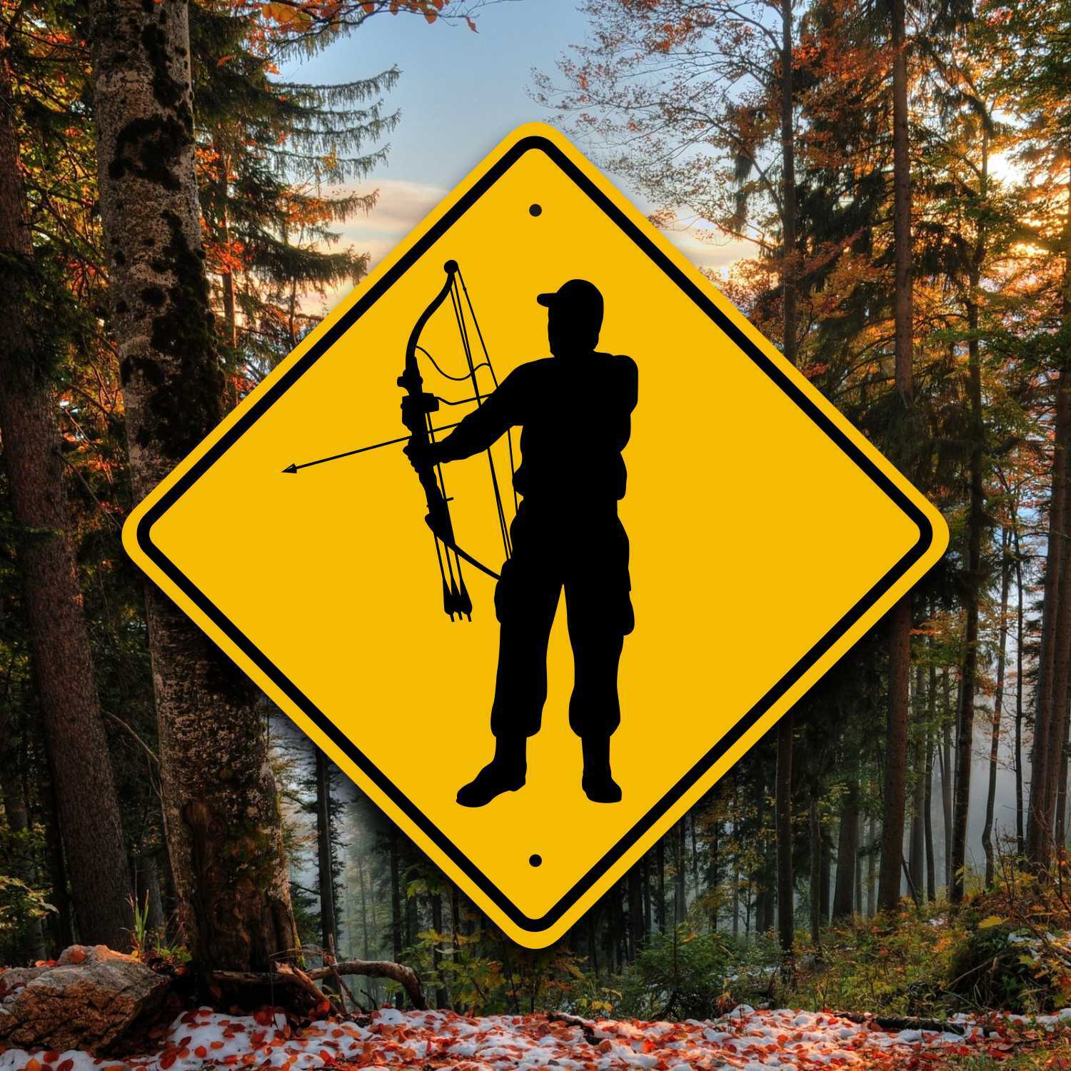 Bow Hunter Sign - Compound Archery - Aluminum Safety Placard - Unique Gift Idea
