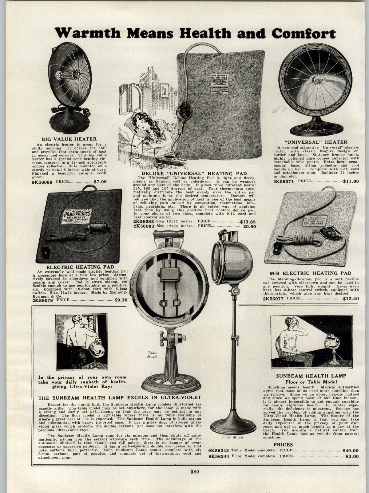 1931 PAPER AD The Sunbeam Health Lamp Quack Medical Device Ultra Violet Floor