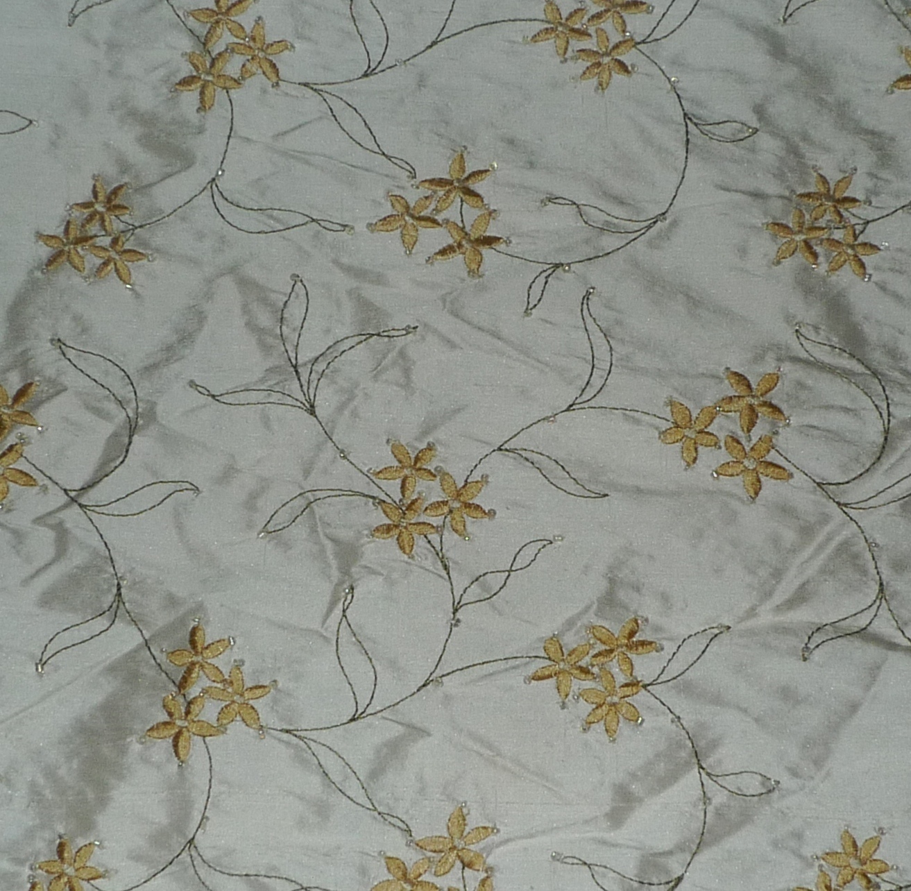 S. HARRIS VERVAIN Floral silk embroidery beads cream yellow new 8+ yards