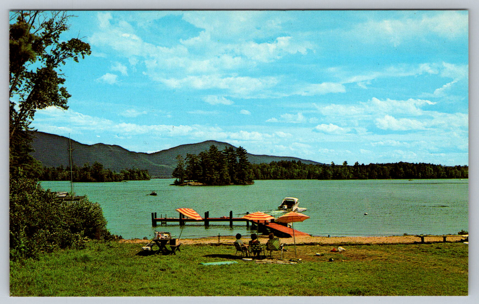 c1960s Lake George New York NY Adirondack Mountains Beach Chrome Postcard