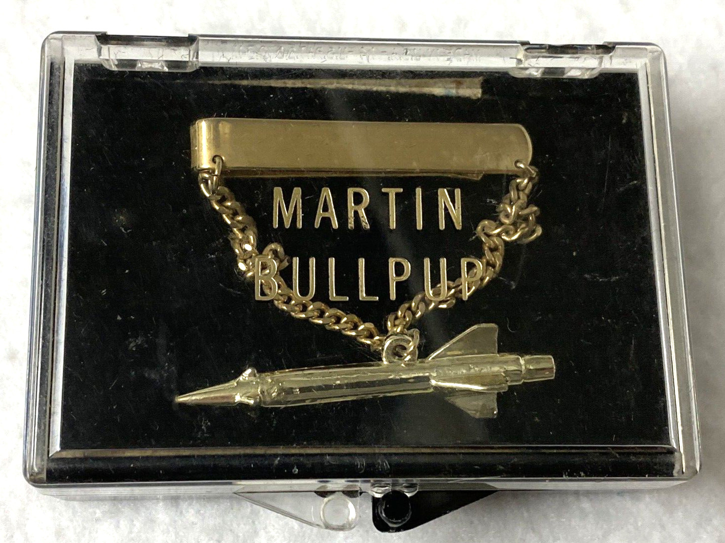 VINTAGE MARTIN BULLPUP MISSILE TIE CLIP,TACK,GOLD PLATE,MANUFACTURER GIFT,NAVY:)