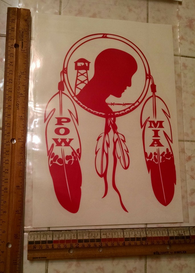 POW-MIA RED DECAL --  LARGE -- 8.5'' HIGH x 6'' WIDE