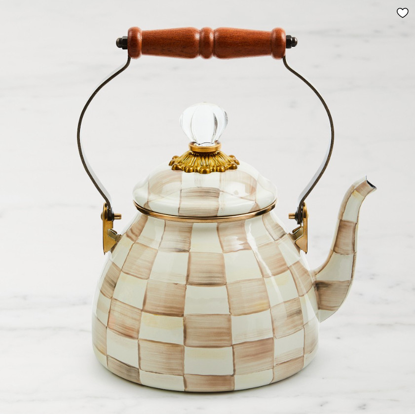 MacKenzie-Childs Mocha Check Tea Kettle Enamel Steel