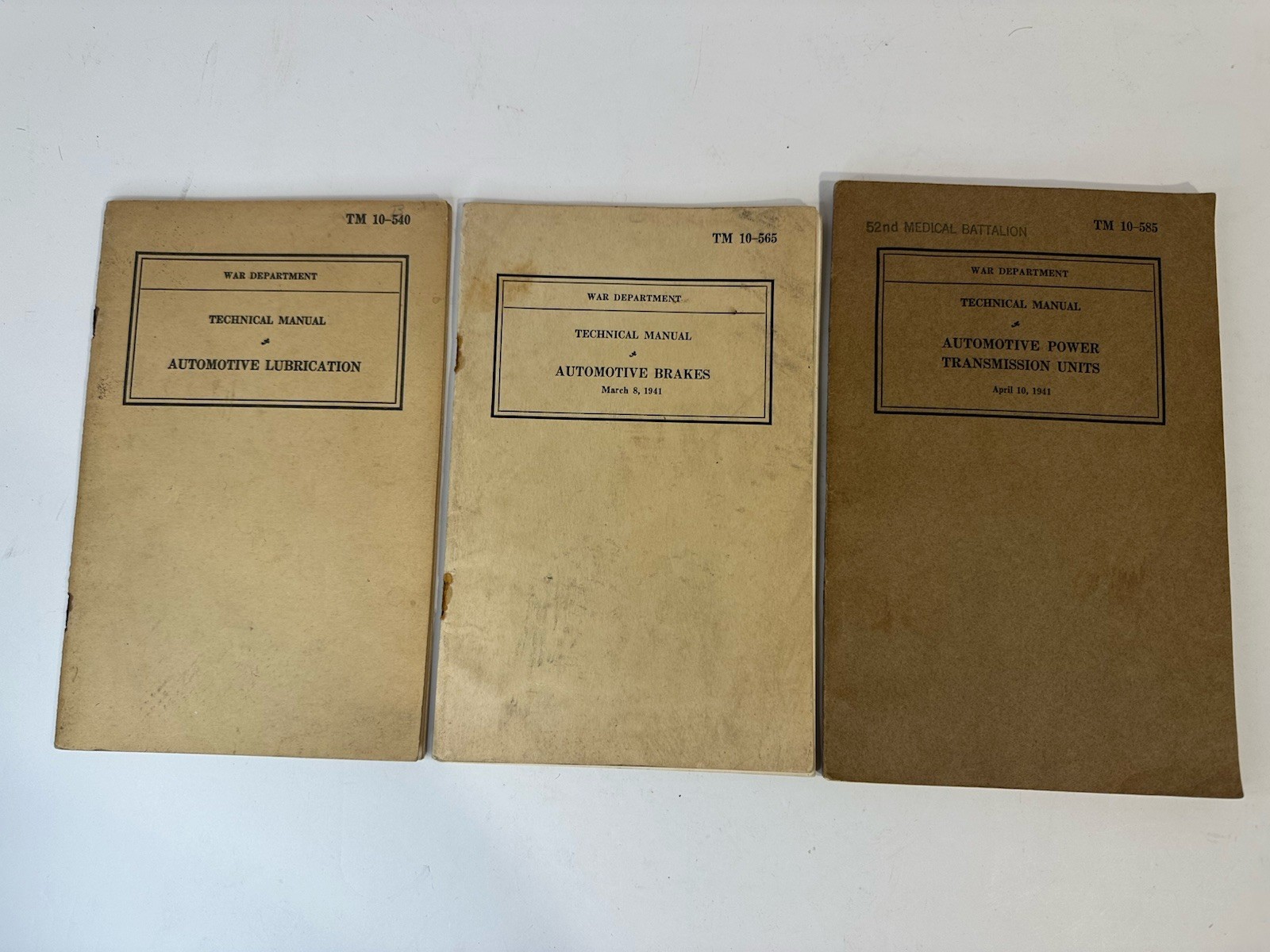 Vintage 1940 1941 WWIl War Dept Manuals Lot 52nd Medical Battalion Automotive TM