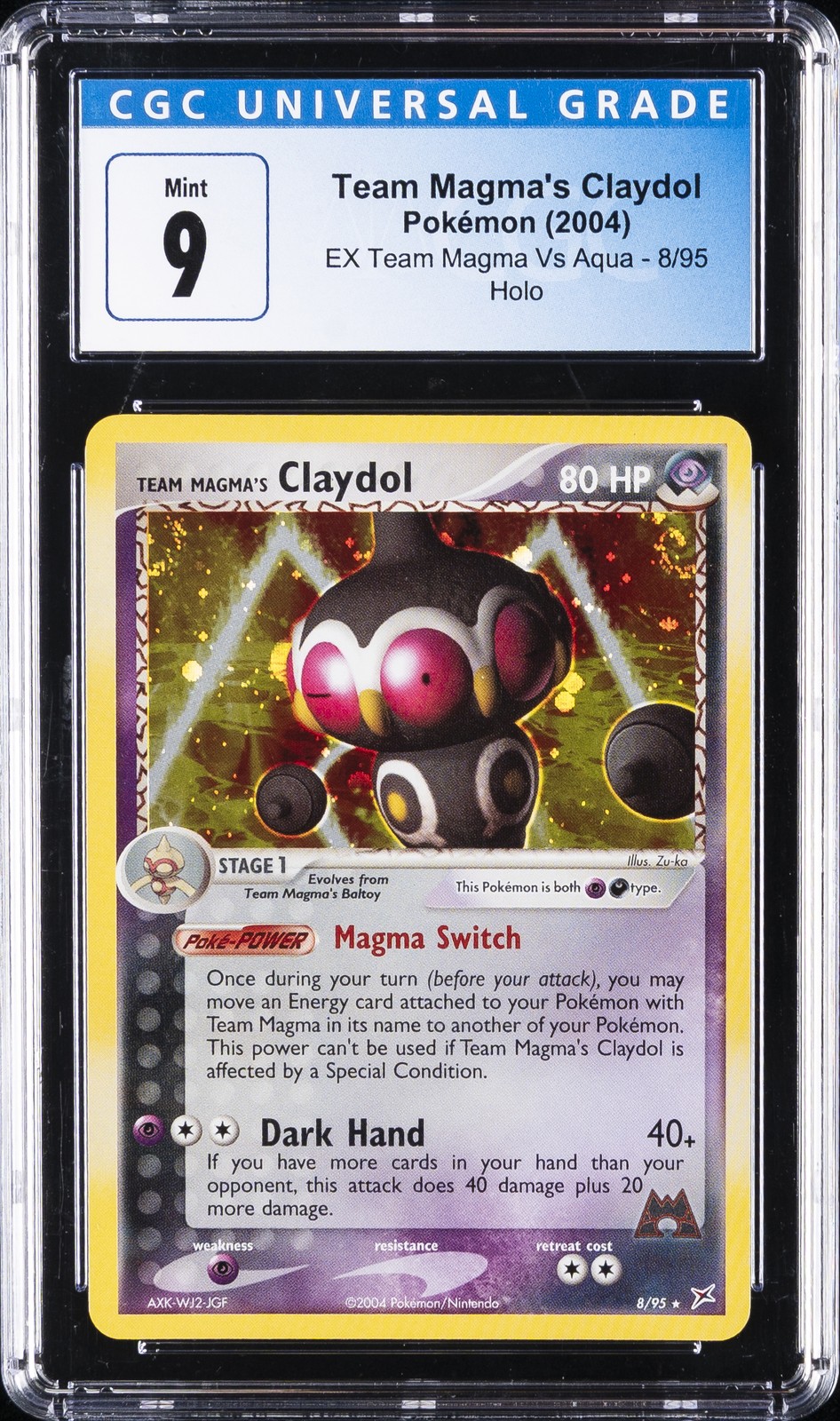 2004 POKÉMON EX TEAM MAGMA VS AQUA HOLO #8/95 TEAM MAGMA\'S CLAYDOL CGC 9