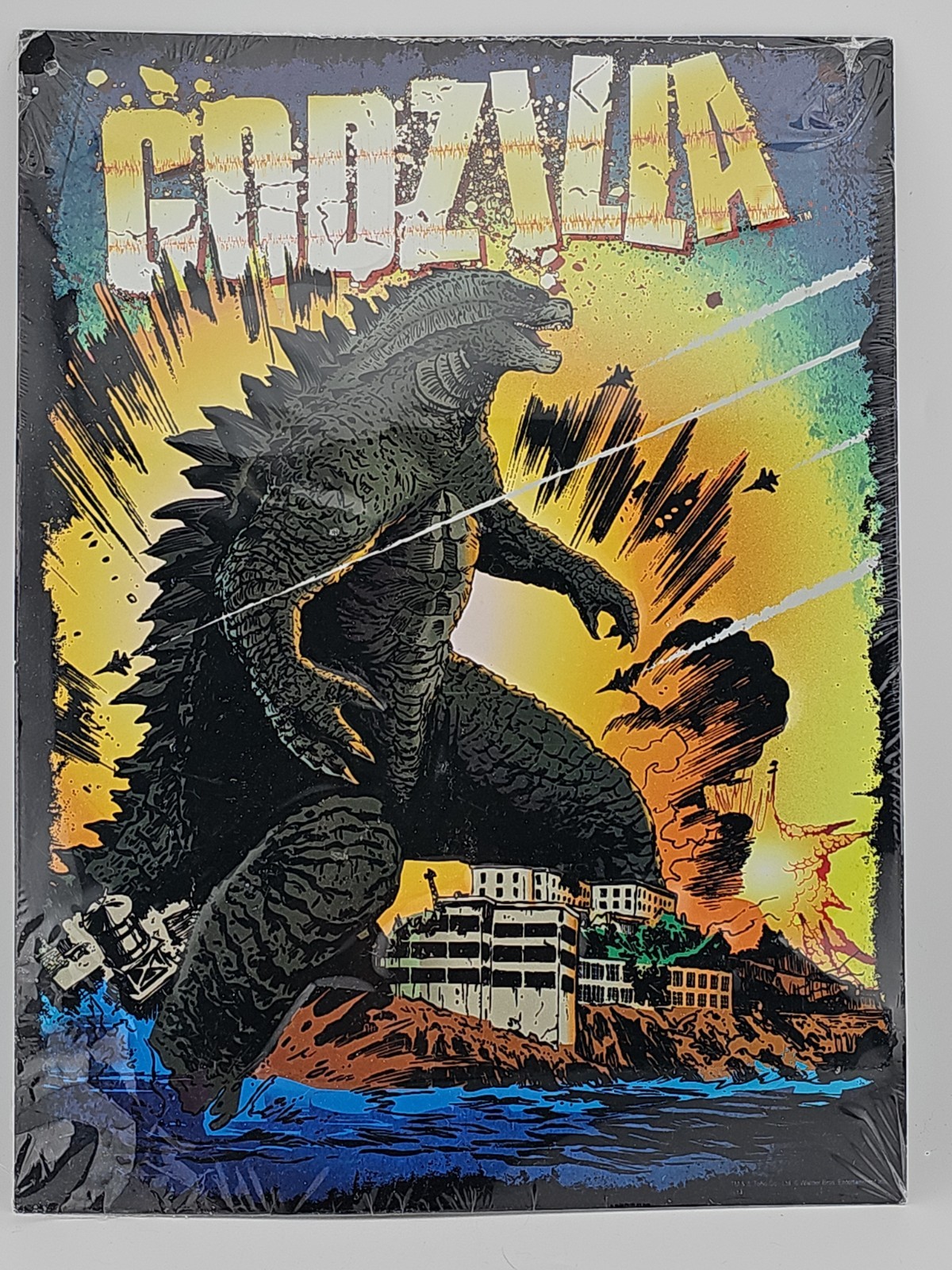 Godzilla Embossed Tin Metal Sign 13” By 9.6”, Wall Decor By Open Roads