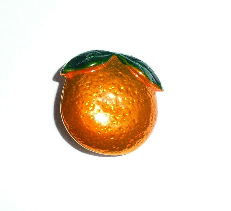 Wonderful Orange Metal Shank Button Orange & Green Orange Fruit Button  5/8\