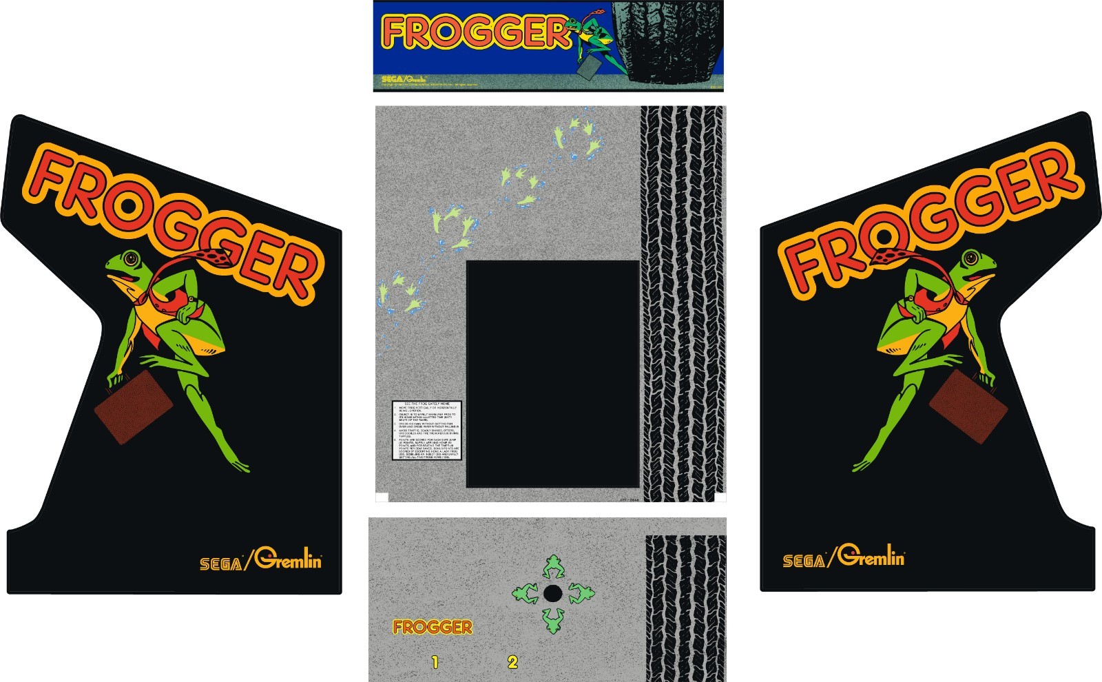 Frogger Arcade Cabinet  Full Set 5pc Side Artwork CPO Complete Decal Kit