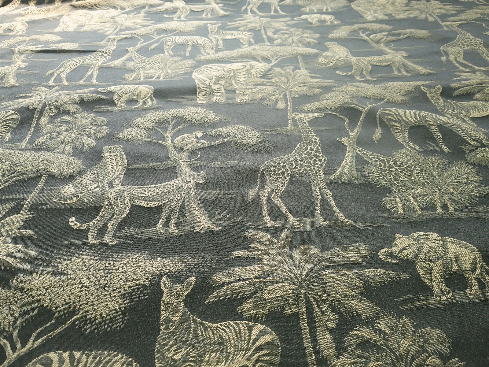 Vintage Jacquard Safari Animals Lush Palms Black/Greys/ Beiges High End BTY  3D