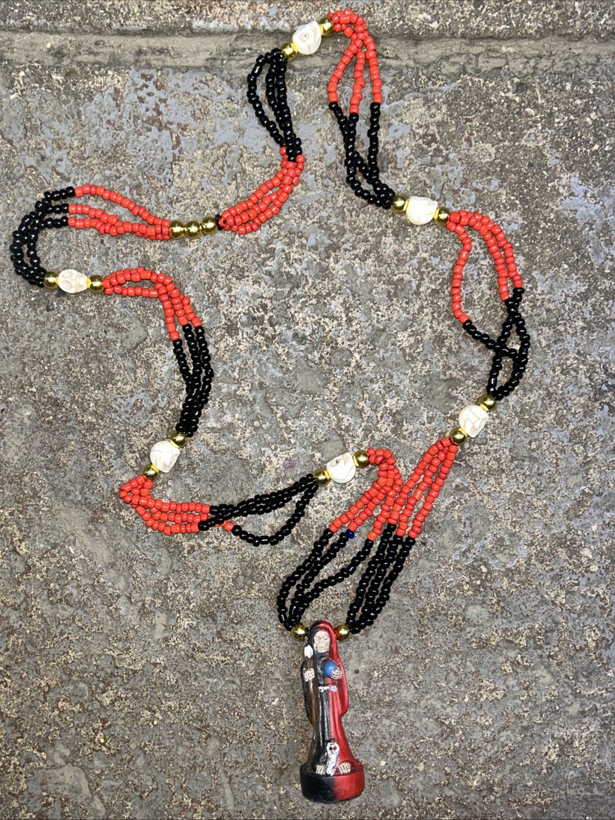 Collar Mazo Santa Muerte Reversible 3 Hilos 