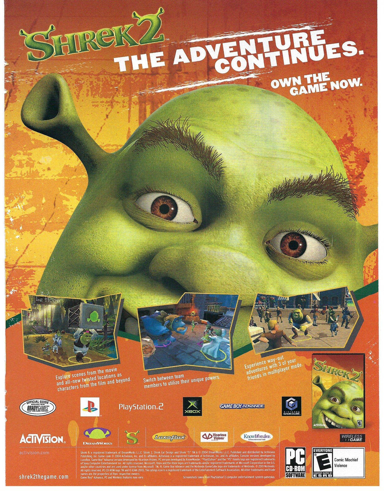 2004 DreamWorks Shrek 2 Video Game Dreamworks Retro Activision Print Ad/Poster