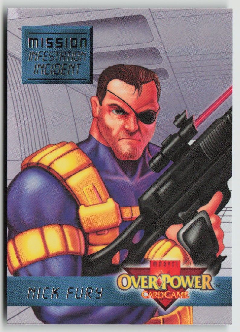 Marvel OverPower Nick Fury Card 4 of 7 Infestation Incident 1995 Fleer Cardgame