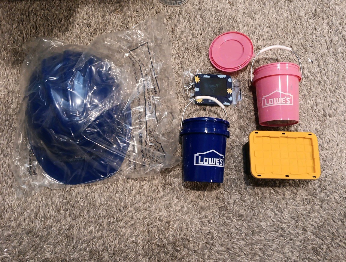 Lowe's Super Set, Kids Hardhat, Mini Keychain Drawer, Miro Tote, Pink &Blue Mini