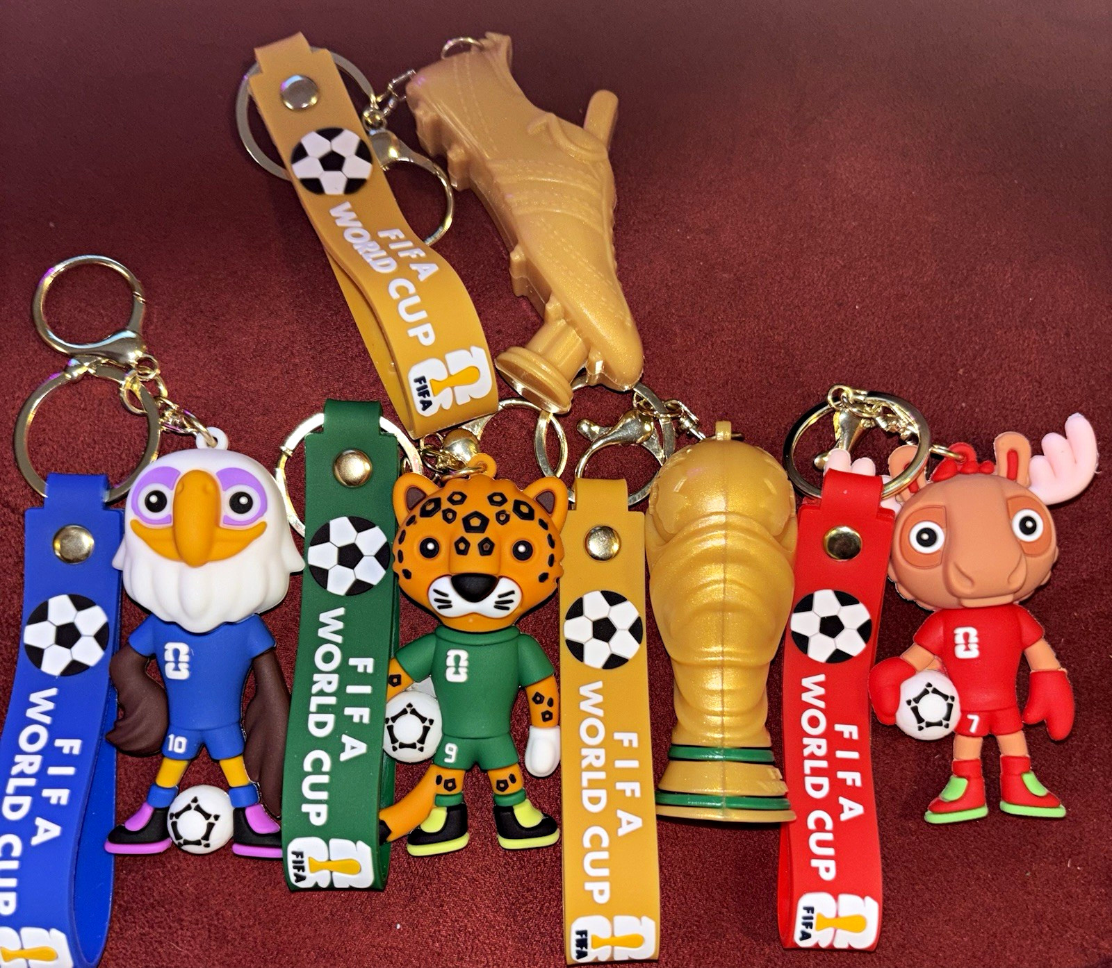 FIFA World Cup Mascots & Trophy Keychains bundle of 5 brand new