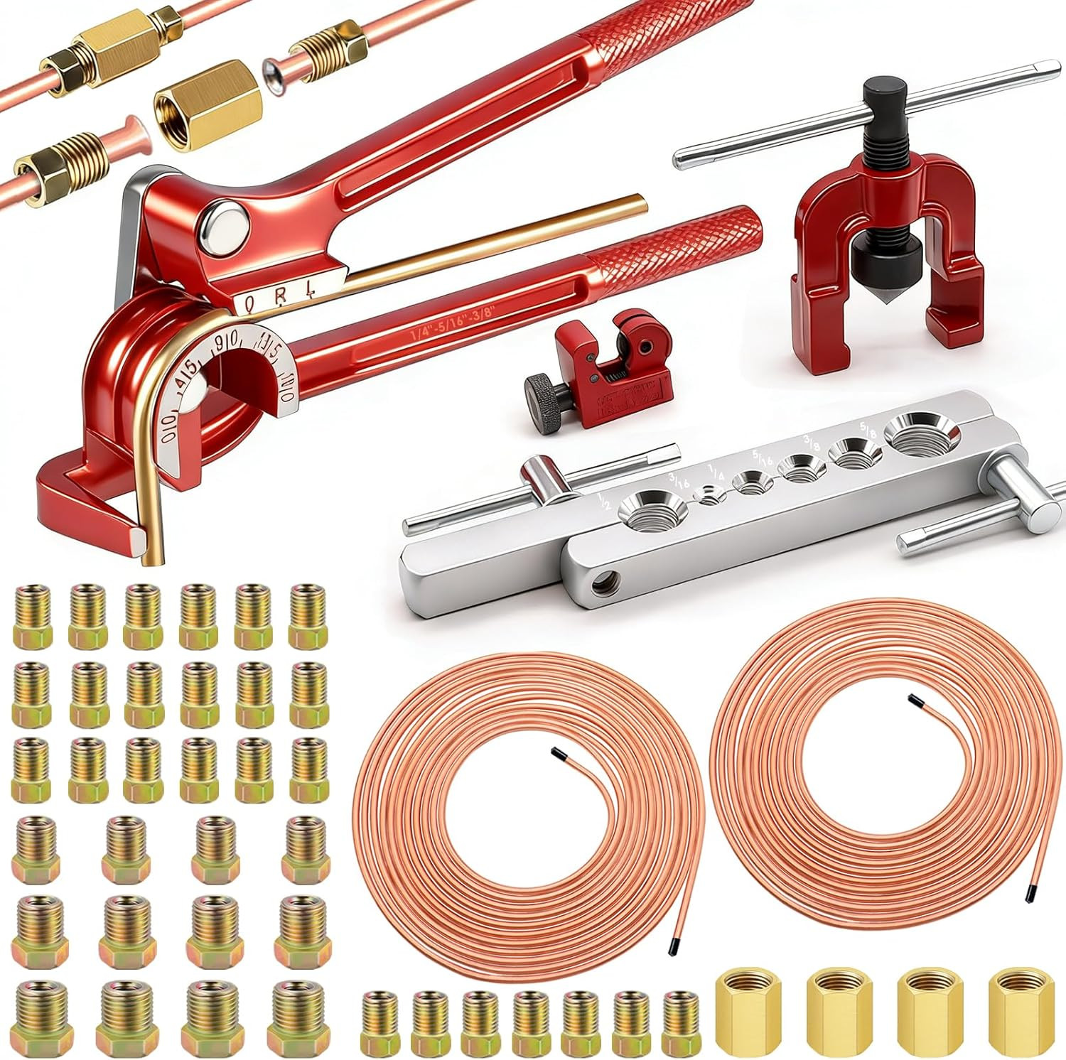 55Pack 3/16 Inch+3/16 Inch Brake Line Kit Include 25 FT Copper-Plated Brake Line