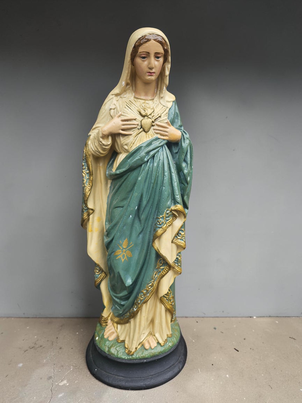 Antique Immaculate Heart of Mary Statue Plaster Religious Virgin Madonna