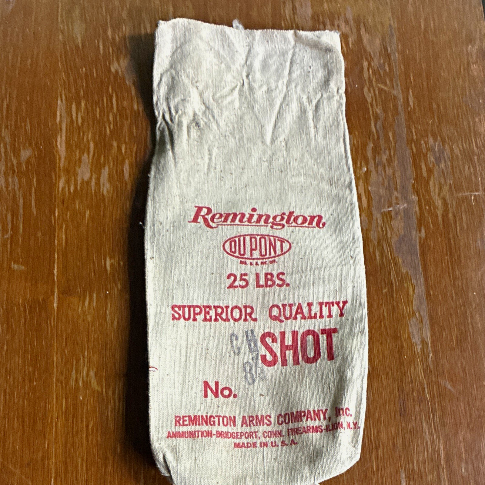Remington DuPont 25 lb Shot Advertising Cotton Cloth Feed Sack Bag, Beige/Red