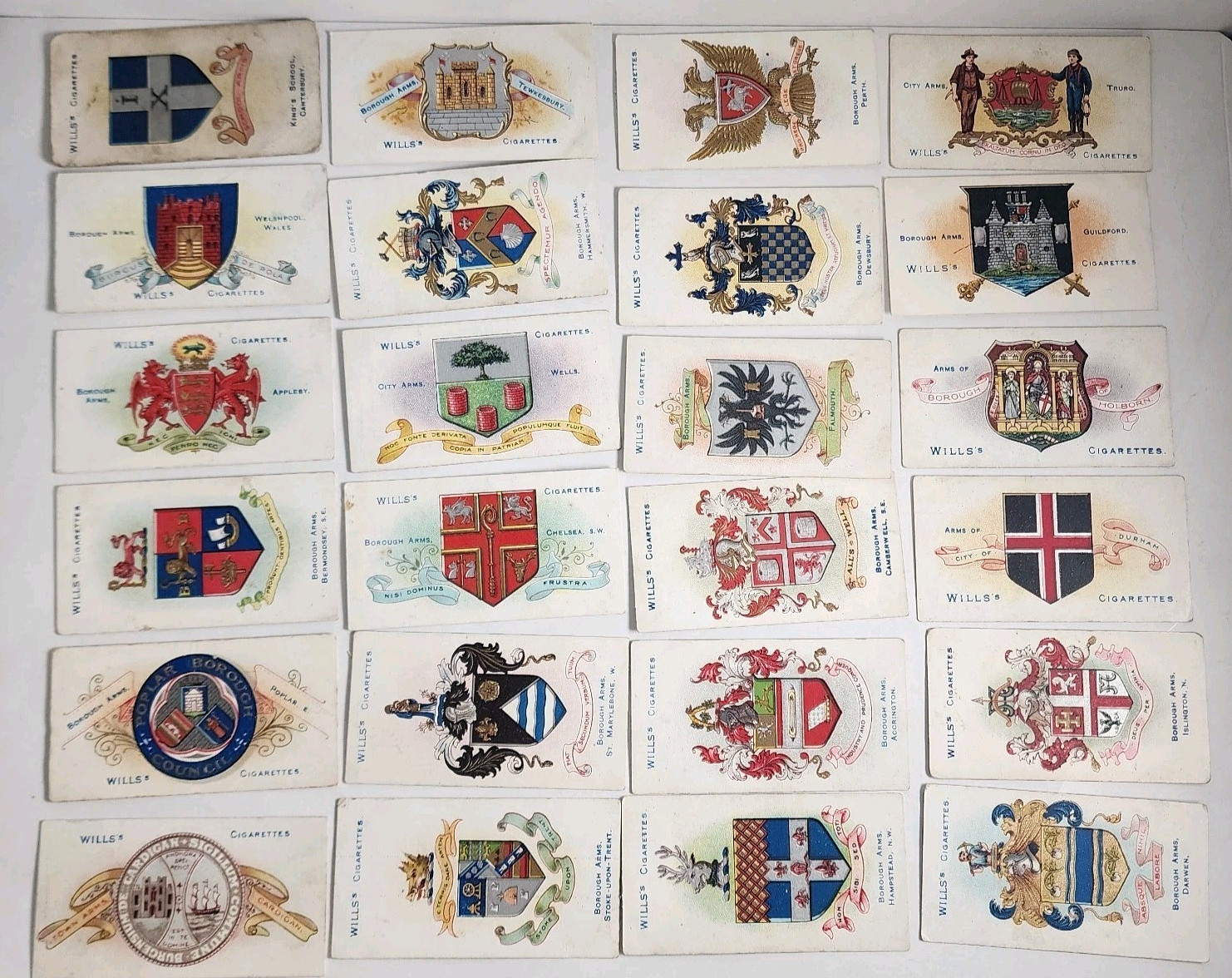 1905 Wills Cigarettes Borough Of Arms 4TH Series Lot Of 24 Tobacco Trading Cards