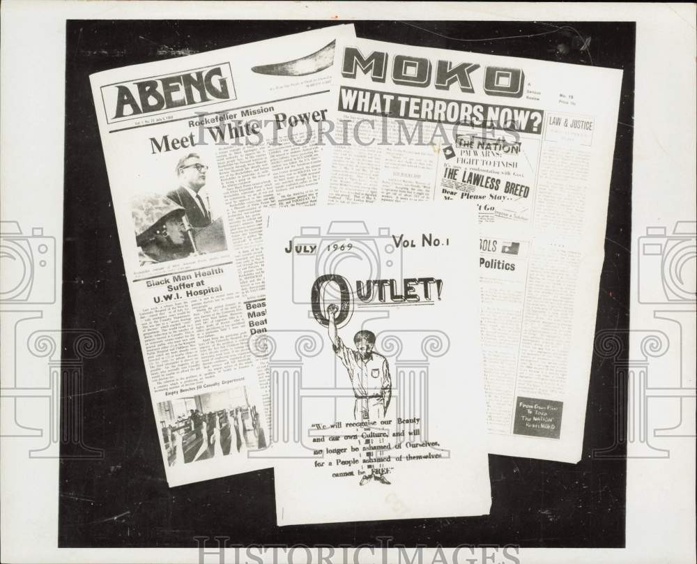 1969 Press Photo Newspaper articles display black power - lra62452