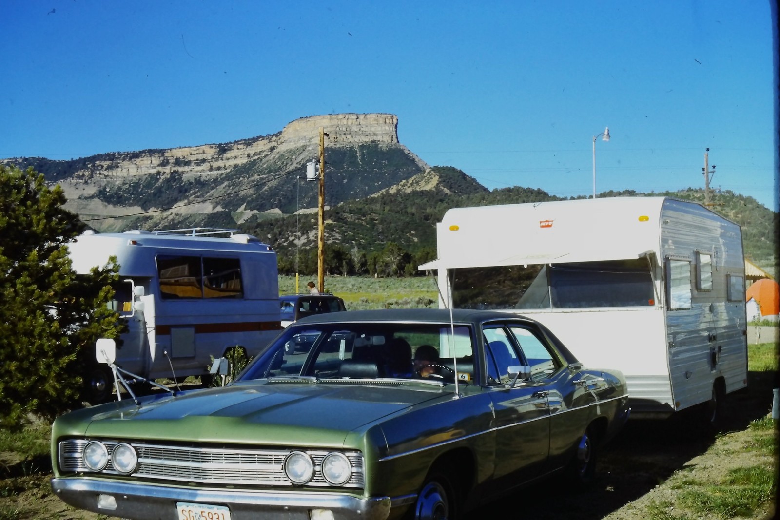 1968 Kodachrome 35mm Slide Chevrolet Impala Towing Travel Trailer Mesa Verde USA