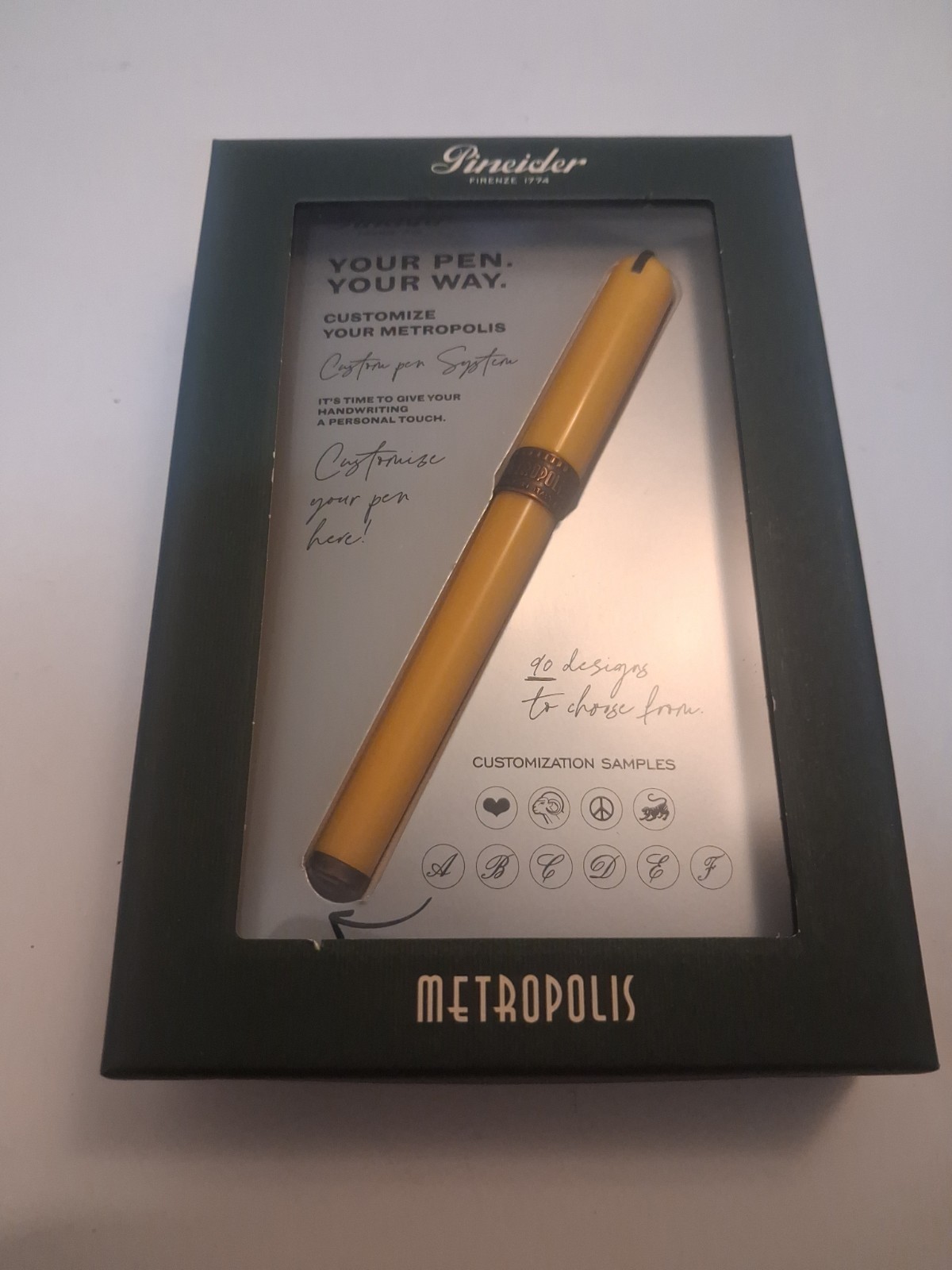 Pineider Metropolis Yellow Rollerball Pen Custom System Open Box Italy