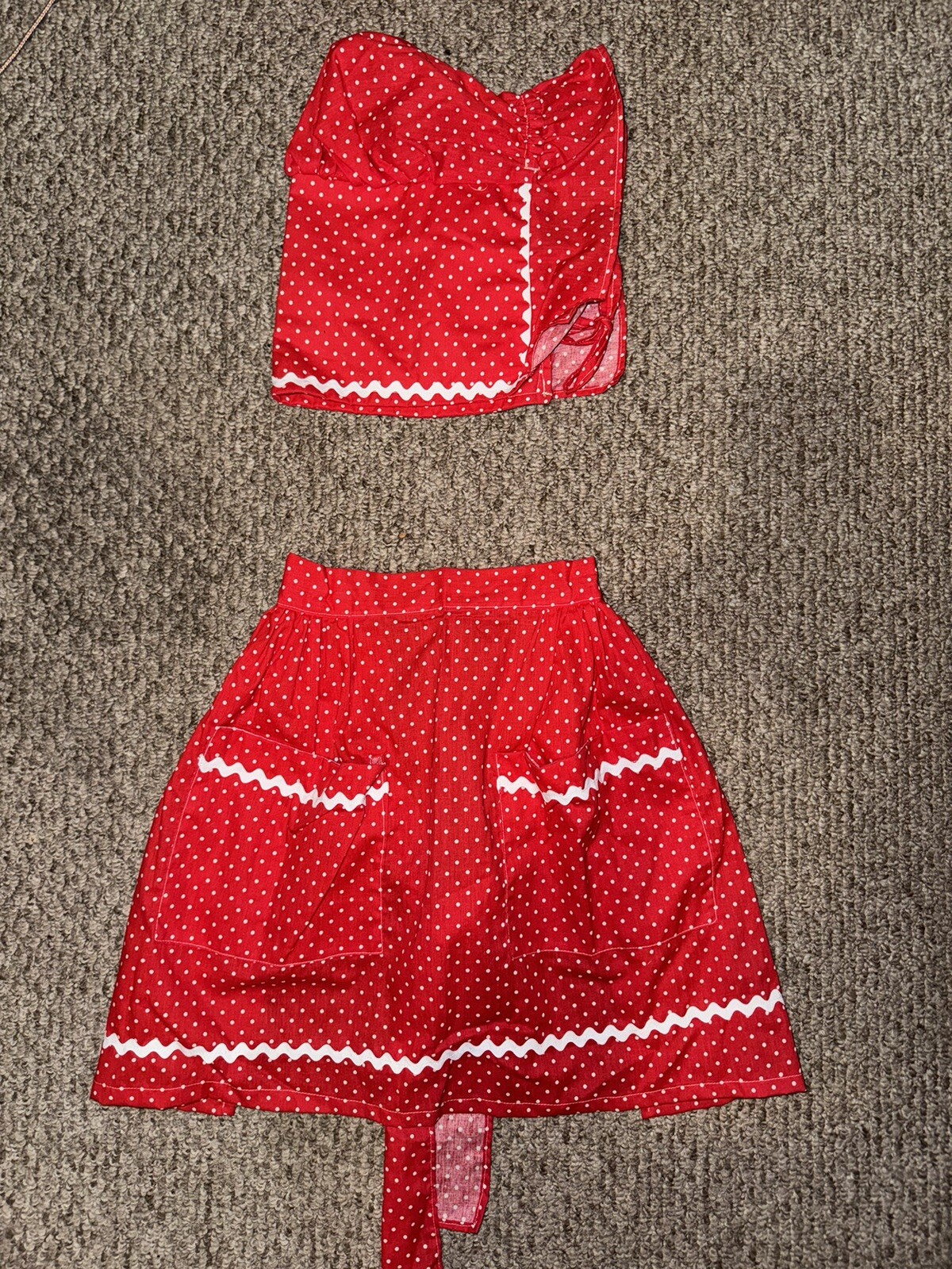 1950s Homemade Half Apron With Matching Pioneer Hat Red And White Polka Dots